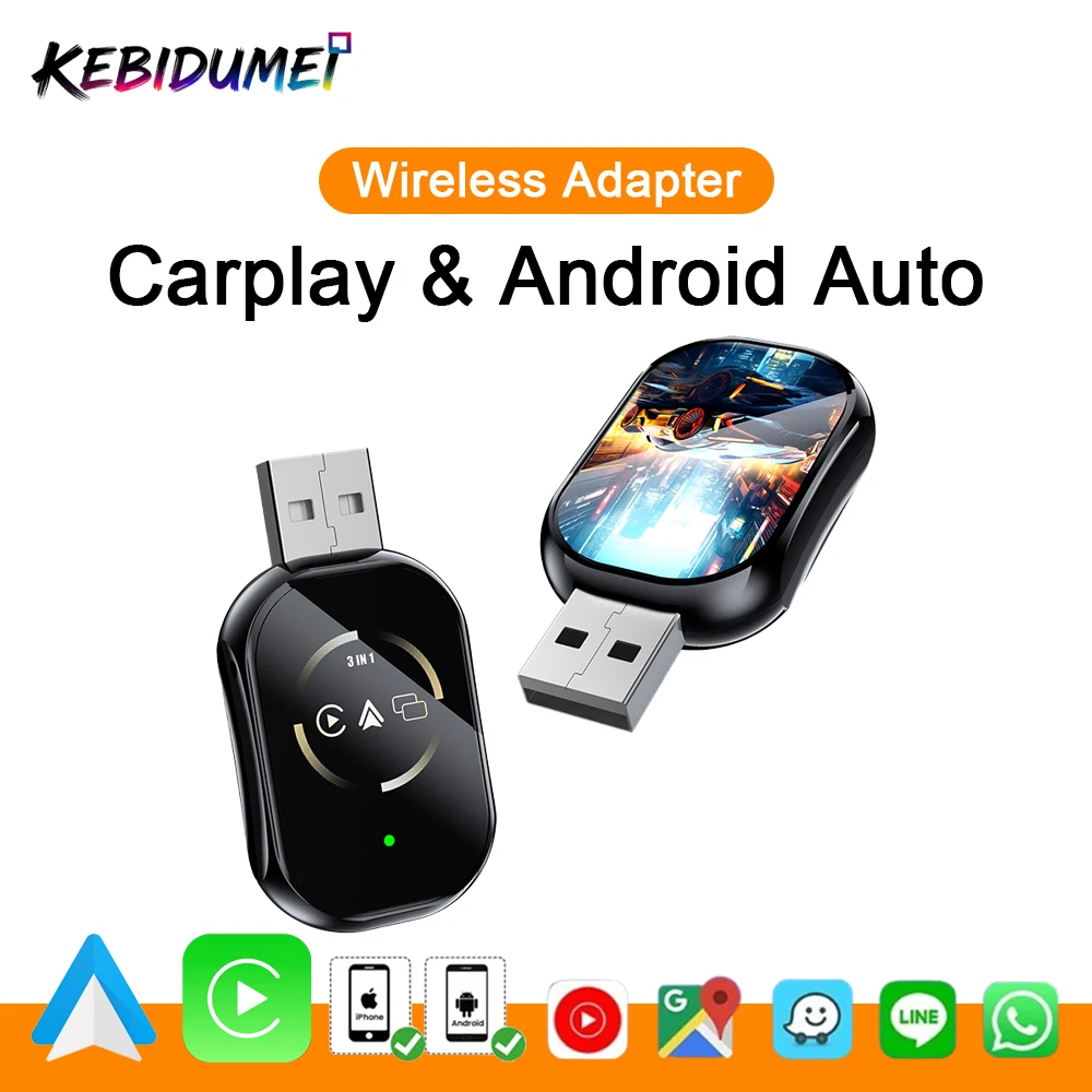 

KEBIDUMEI Airplay MirrorLink Smart Dongle Car AI Box Wired to Wireless Carplay Plug & Play Android Auto Adapter Car Accessories