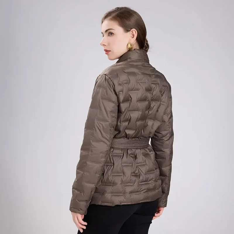 Kurtka puchowa damska jesienno-zimowa europejska, kardigan do pracy, dekolt w serek, kurtka z białego puchu kaczego.