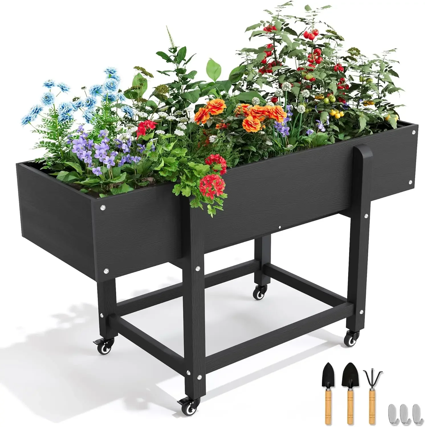 

48*16.7*28 in, Poly Elevated Planter Box with Tools, Weather Resistant,Standing Growing Bed Herb Planter for Vegetable, Outdoor