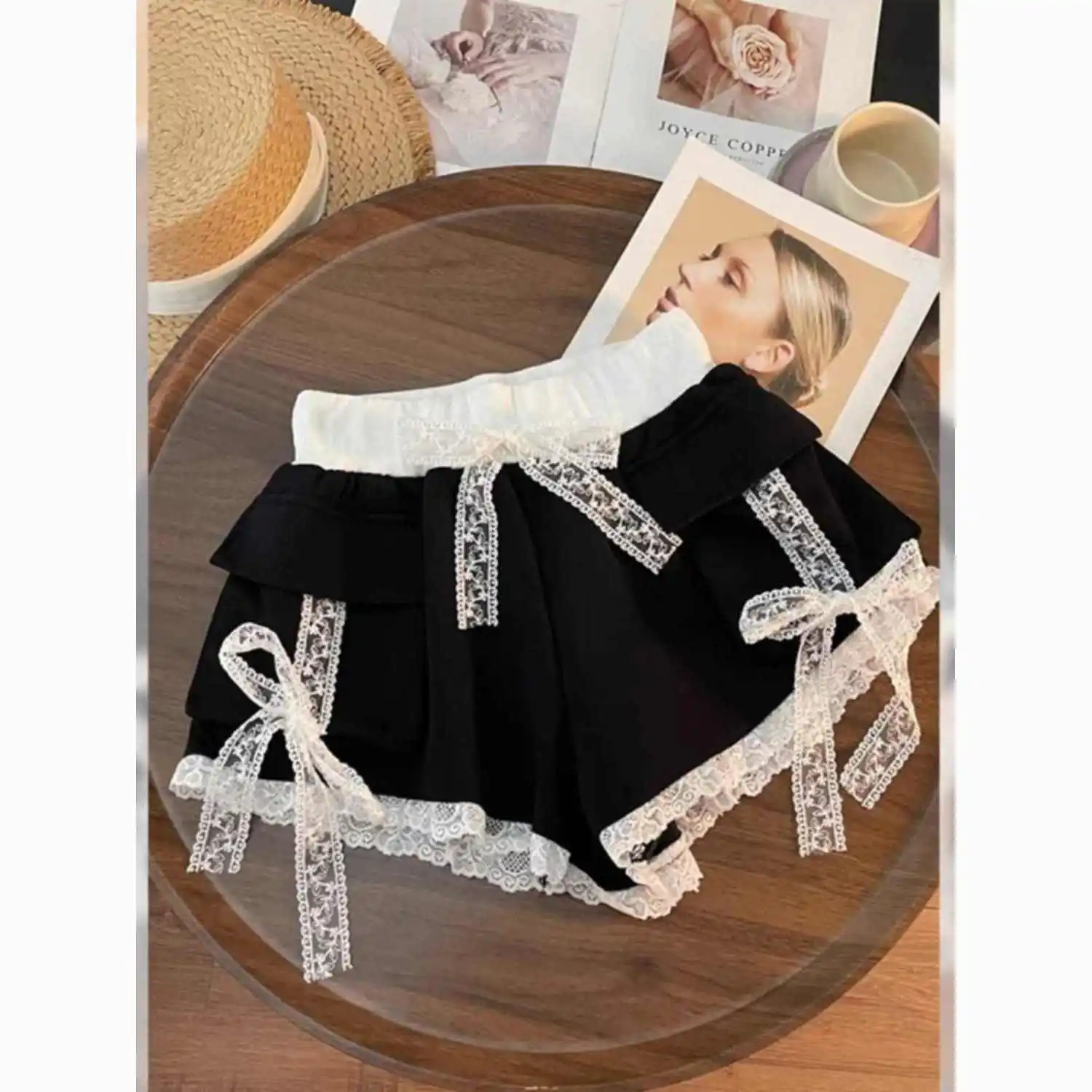 

Hot Girl Lace Edges Spliced Bow Shorts Women's Summer High Waist Versatile Casual Slim Fit Short Wide-leg Pants Female Clothing
