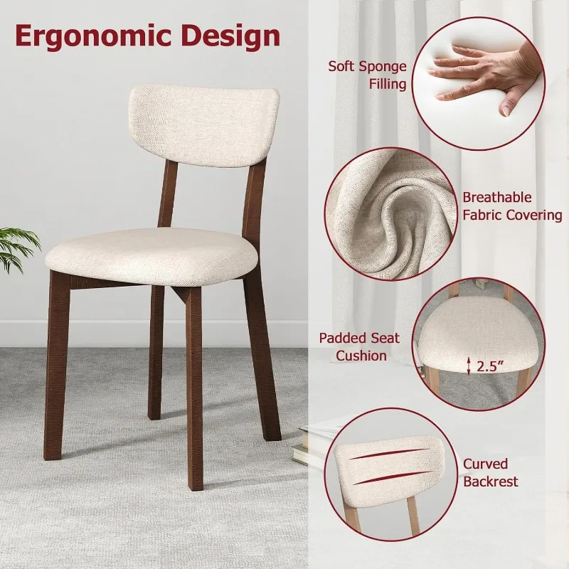 Tangkula Dining Table Set for 4, Dinette Set with Table and 4 Padded Seat, Rubber Wood Legs, Curved Backrest, Mid-Century Modern