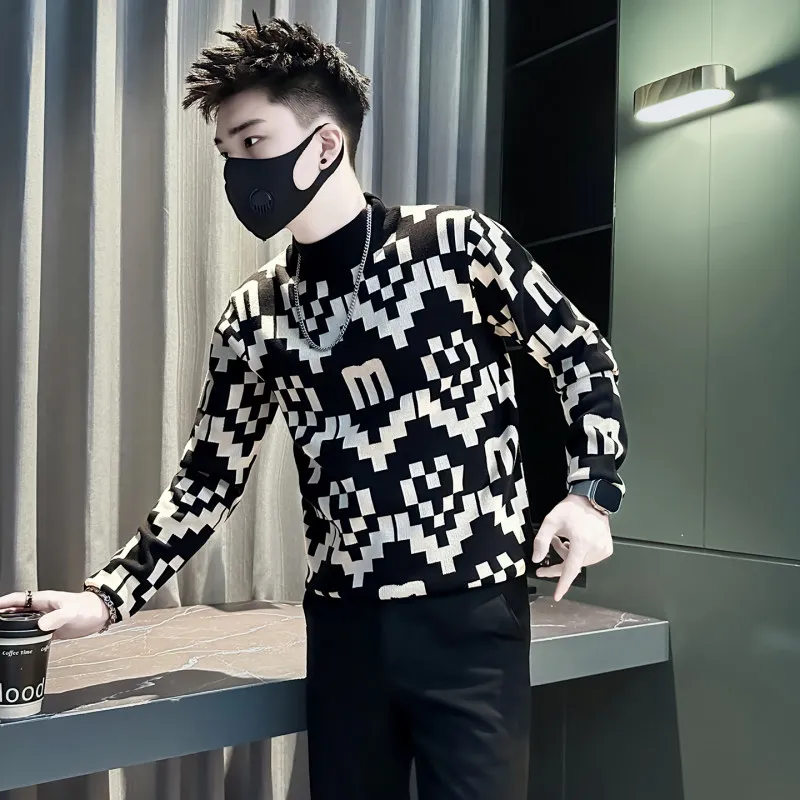 

Premium Feel Knitted Sweater f High Collar Embroidery Slim Fit Small Size 55 ort Stature Youth Faion Inner Wear