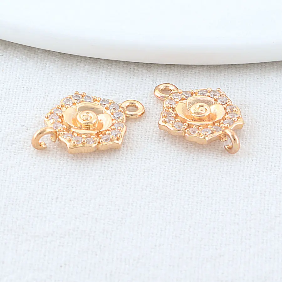 6PCS 12*18MM 14K Gold Color Brass 2 Holes Flowers Connect Charms Pendants Necklace Jewelry Making Supplies Diy Accessories