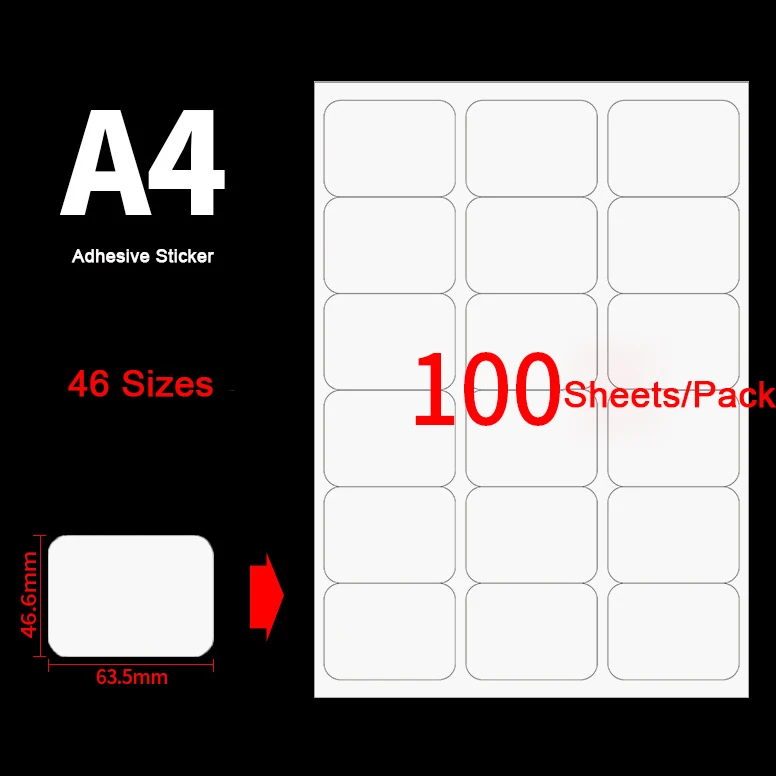 42 Sizes Blank Sticker Self Adhesive Label A4 Laser Inkjet Printer Copier Craft Paper Stickers Business Barcode Labels 100 Sheet