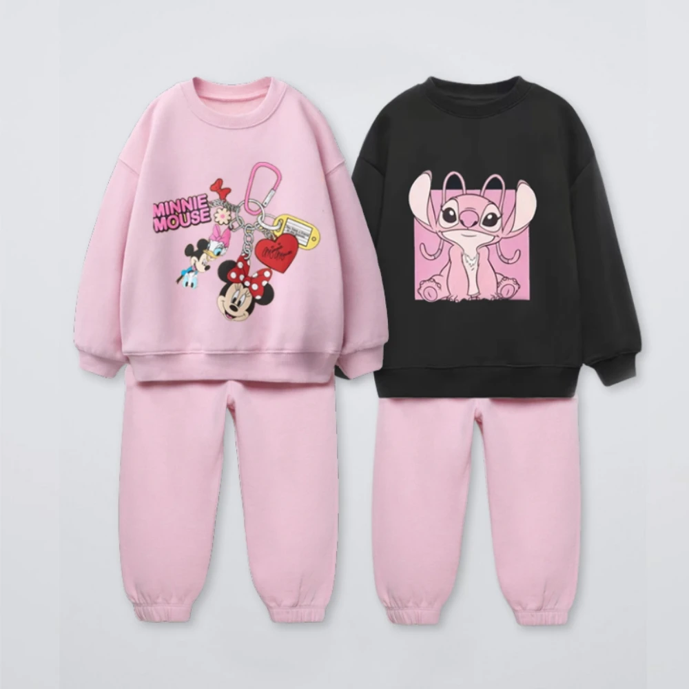 

Комплект свитшотов с героями мультфильмов Диснея, весна-осень, новый стиль, модная детская толстовка с круглым вырезом с принтом + штаны, детская одежда, 2 шт./компл.