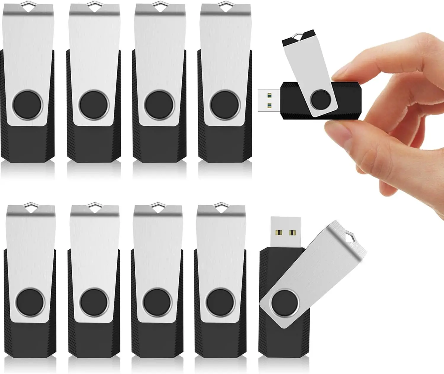 

10 Pack 64GB USB Flash Drives with Swivel Design, Black - High Capacity Thumb Drives for Data Storage