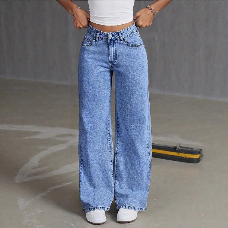High Waist Wide Leg Denim Jeans Women Loose Straight Floor Length 2025 New Style Cross Border Retro Long Pants Women