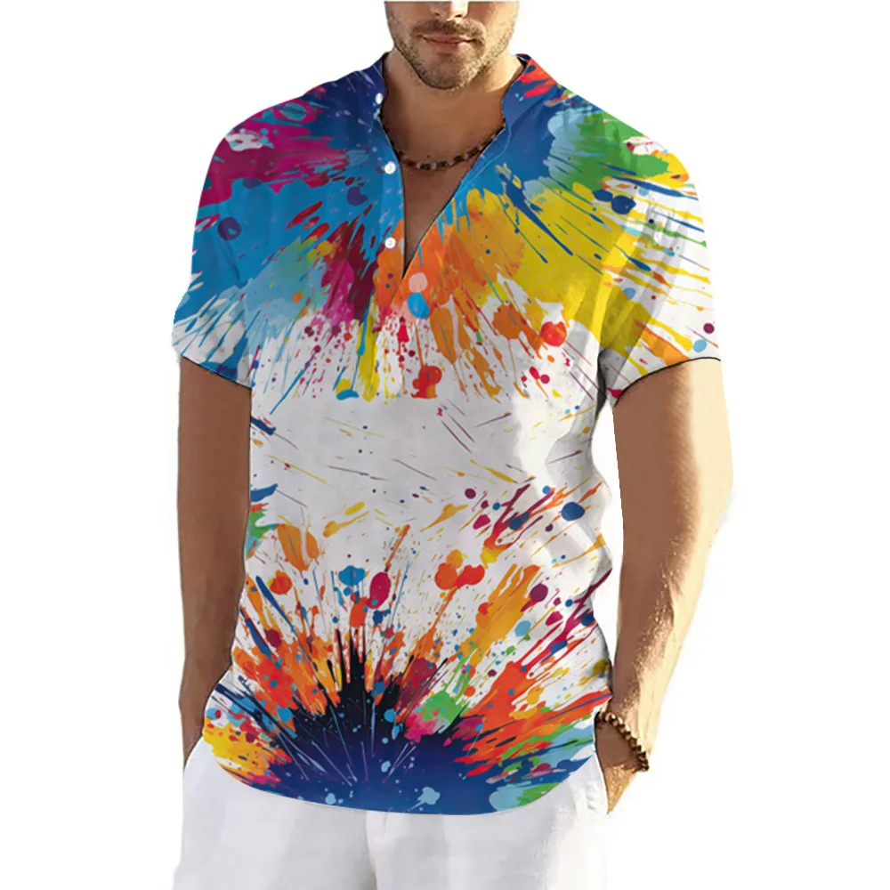 Summer 3D Graffiti Pattern Printed Men's Polo Shirts Fashion Oversize Button Lapels Men Short Sleeve Outdoor Streetwear Clothing