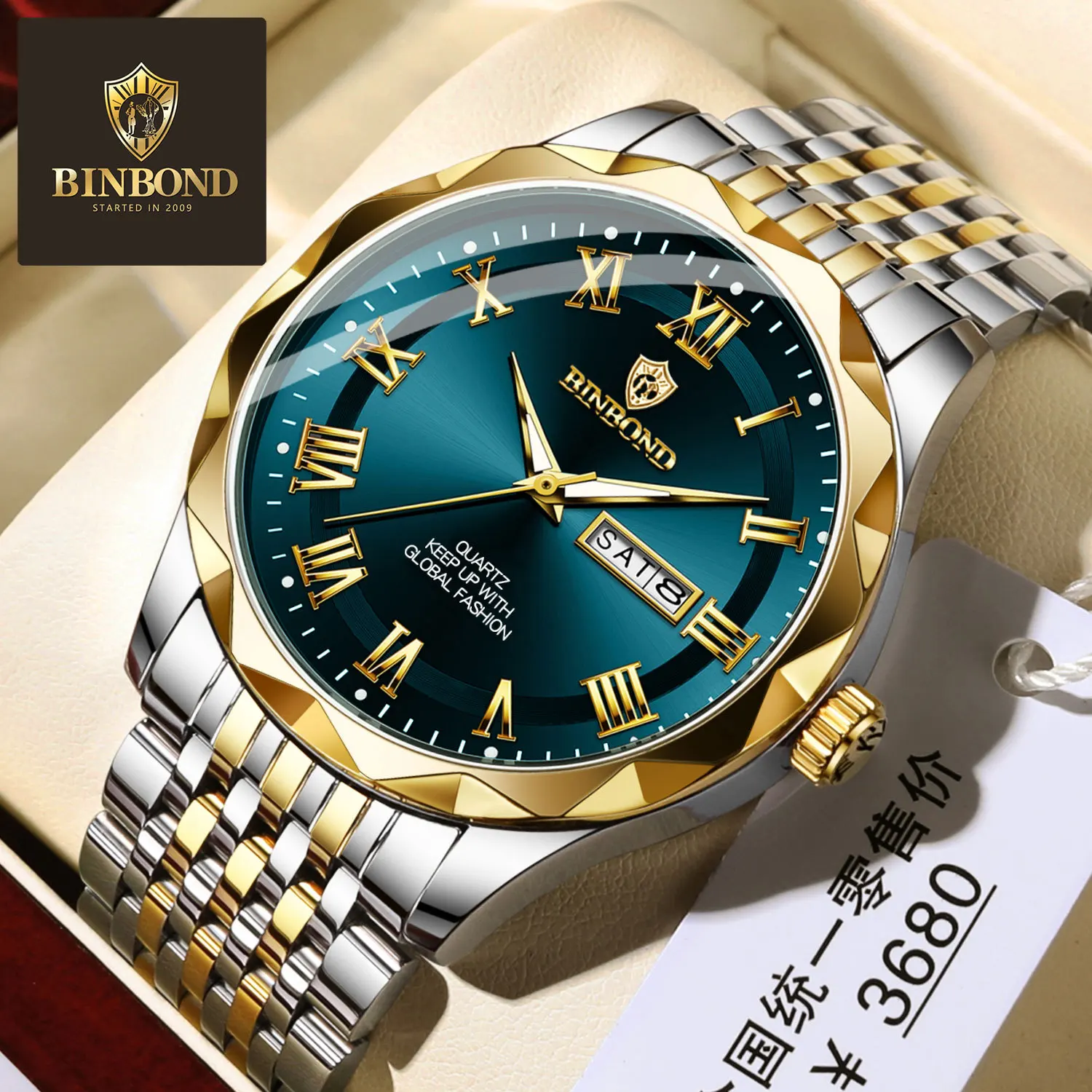 BINBOND Men's Watches Business Fashion Original Quartz Watch for Man Waterproof Stainless Steel Wristwatch Mineral Glass Date