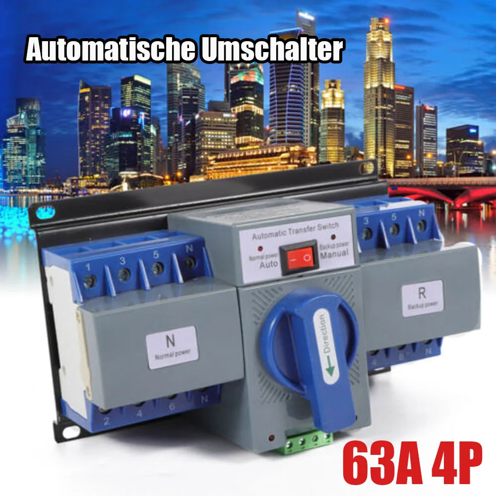 

Automatic Transfer Switch 63A 4P for Emergency Power Supply Generator Dual Power Controller ATS 110V 60Hz Rail Mount