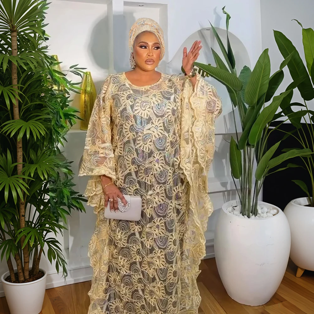 

For Women Muslim Dress African Clothes Dashiki Taditional Boubou Arabic Lace Evening Dresses Femme Clothing Luxury Sequins Robe