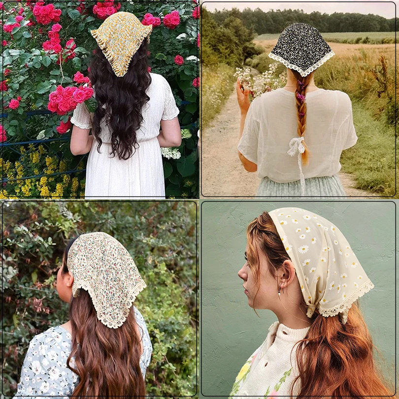 Summer Printting Hair Scarf Hairband Lacework Headband Elastic Triangle Bandana Kerchief Women Girl Headwear Hair Accessories