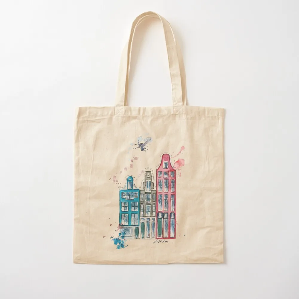 

Watercolor Amsterdam Whimsical Tote Bag bags woman 2025 Woman shopper bag tote bag university Canvas Tote