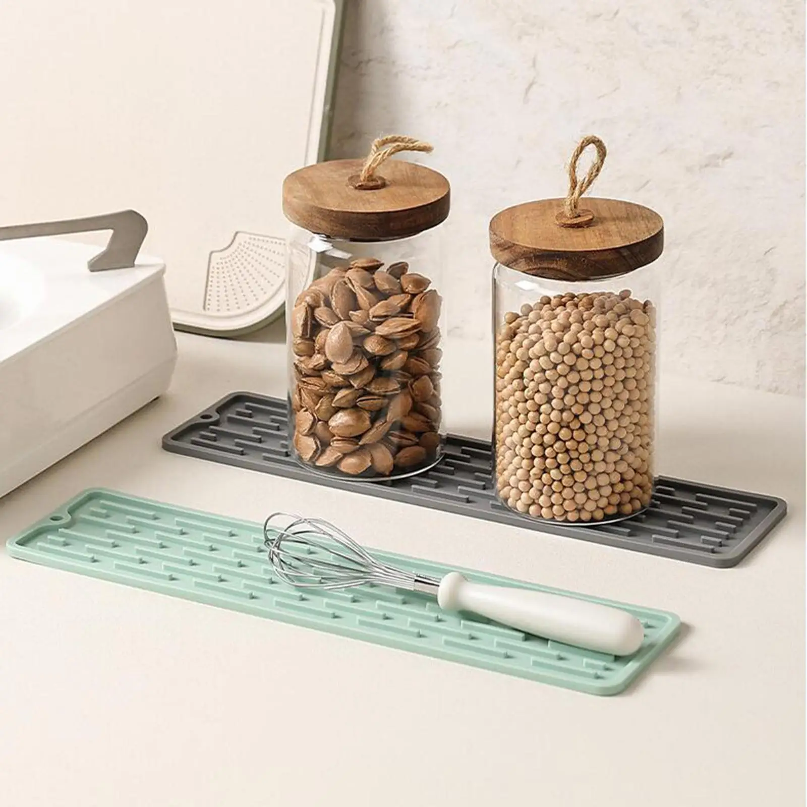 Silicone Drain Pad for Kitchen Sink Dish Drying Mat Waterproof Heat Proof Countertop Protector Foldable Drying Rack for Utensils