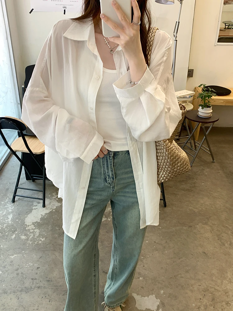 

Lcelin Lyocell Loose Long Sleeve Sun Protection Shirt Women's New 2026 Unique Beautiful Linen Top Korean Style Commute