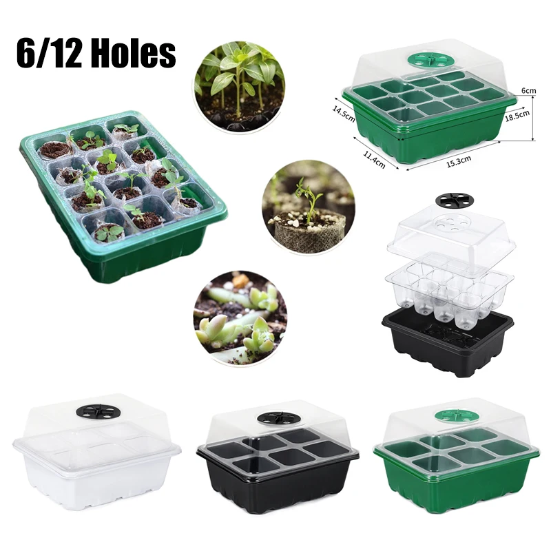 6/12 Holes Seed Starter Tray Plant Grow Box With Humidity Shield Succulent Seedling Trays Indoor Gardening Germination Holder