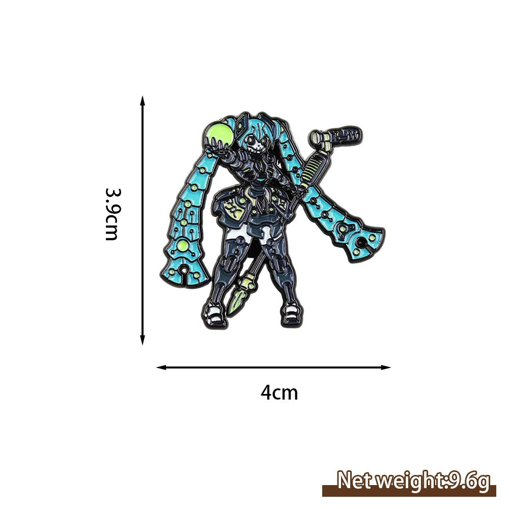 Virtuelle Vocaloid-Figur und Necrons-Fusion Mechanische Ästhetik Brosche Gotischer Doppelschwanz-Idol Anstecknadel Rucksack Hut Accessoire – Detail 3