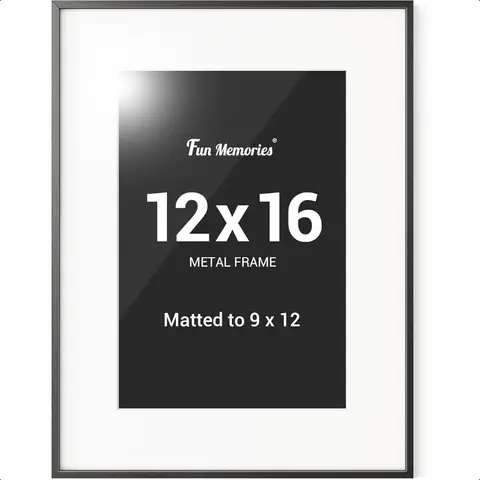 12x16 Picture Frame BlackMetal 12 x 16 Poster Frames with 9x12 Removable Mat Vertical and Horizontal Display Wall Hook Hanging