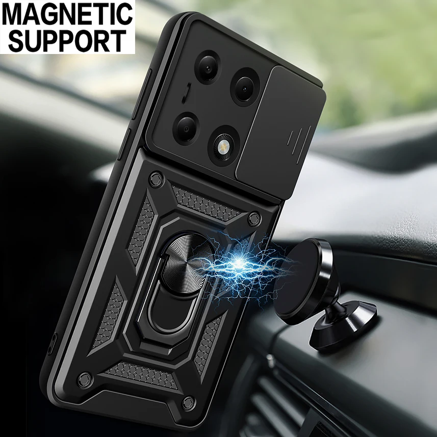 For Xiaomi Redmi Note 13 Pro 4G Case Slide Camera Armor Shockproof Ring Stand Back Cover For Redmy Note13Pro Car Magnetic Funda