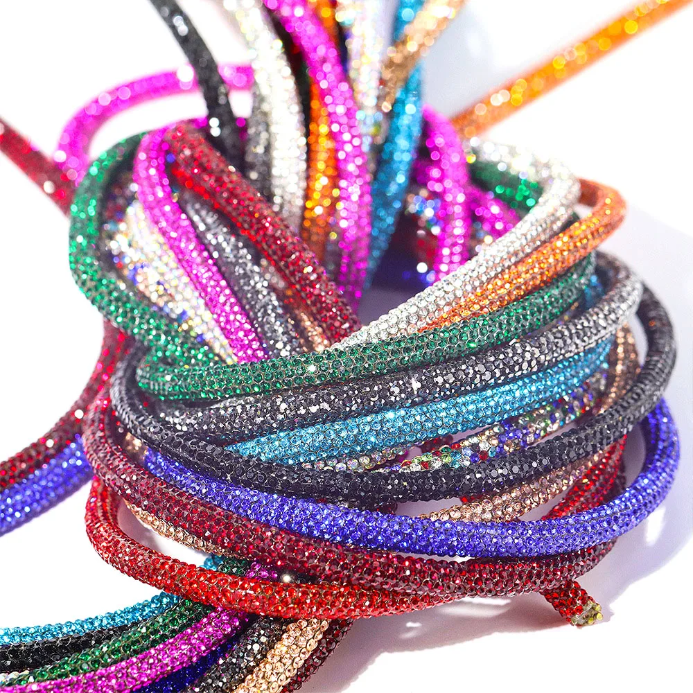 4mm Sparkly Rhinestone Cord Softness Tube String Trimming for Hoodies Trouser Drawstring DIY Dresses Shoes Bags Party Decoration