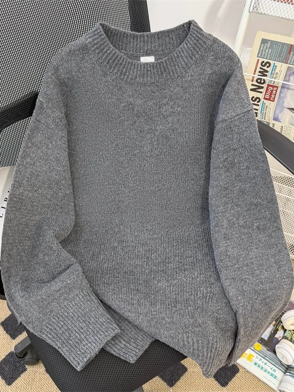 

Американский утепленный вязаный свитер с круглым вырезом для мужчин, осенне-зимний, в стиле ретро, однотонный, повседневный, с длинными рукавами, для пар