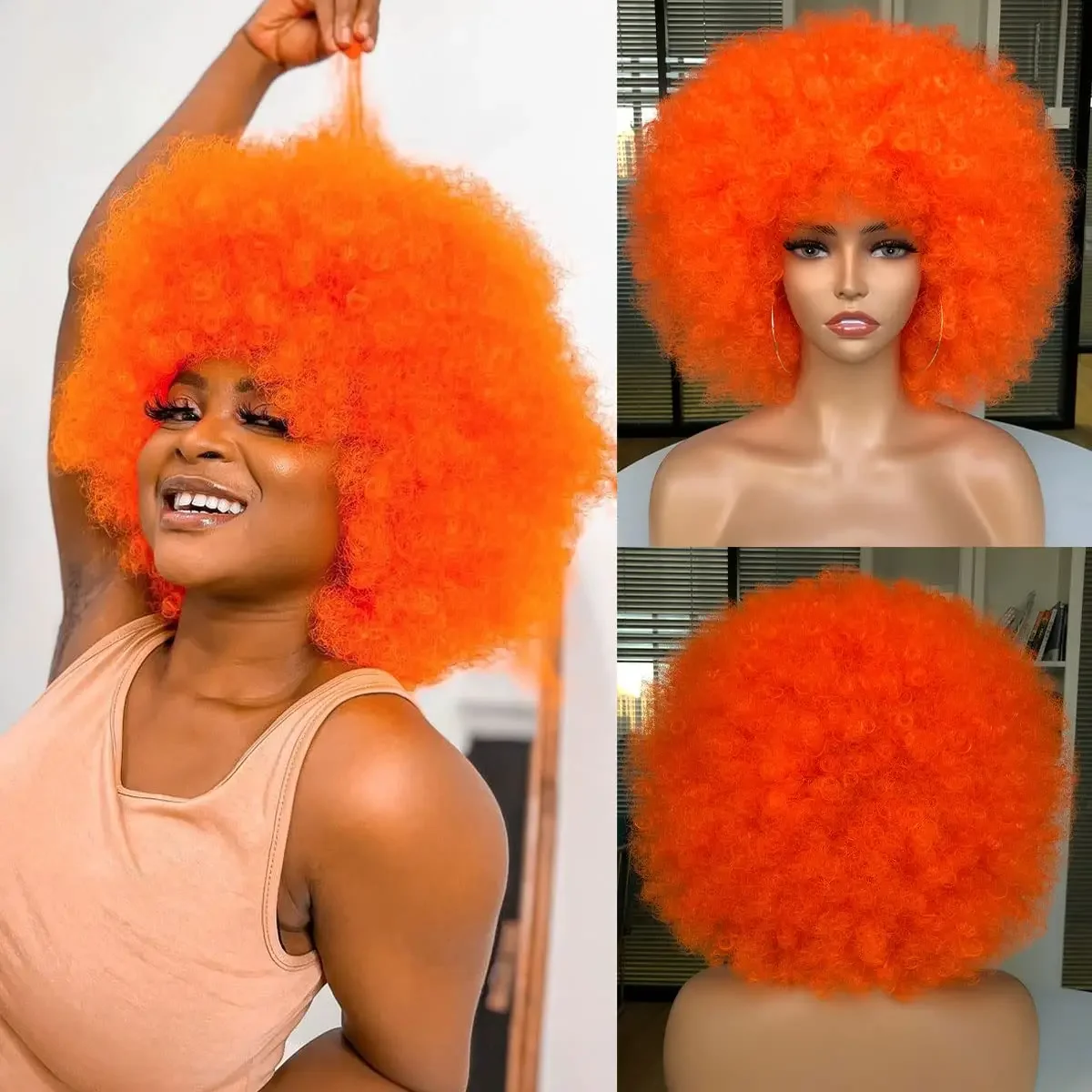 Peruca afro sintética para mulheres negras, peruca encaracolada, grande saltitante, aparência natural, festa de Halloween, perucas cosplay de Natal