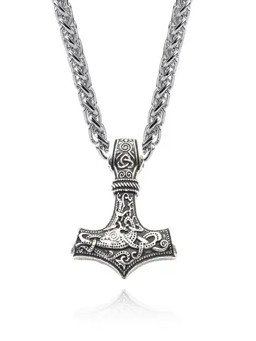 Punk Necklace for Men Thor Hammer Mjolnir Viking Amulet Hammer Scandinavian Pendant Norse Jewelry Metal Chain Pendant Jewelry