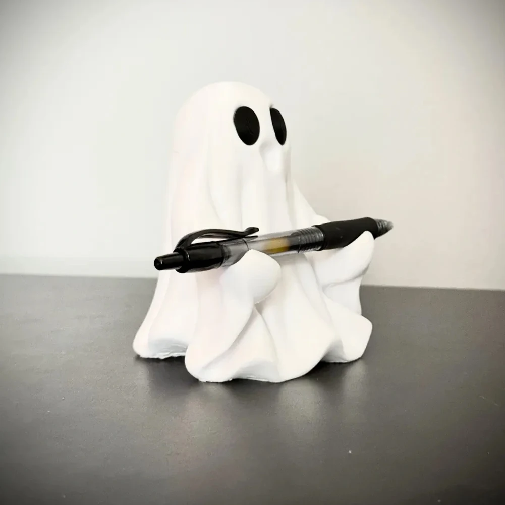 Cute Spooky Ghost Pen Holder 3D Printed Specter Pencil Racks Halloween Desk Storage Ornament Creative Office Stationery Decor