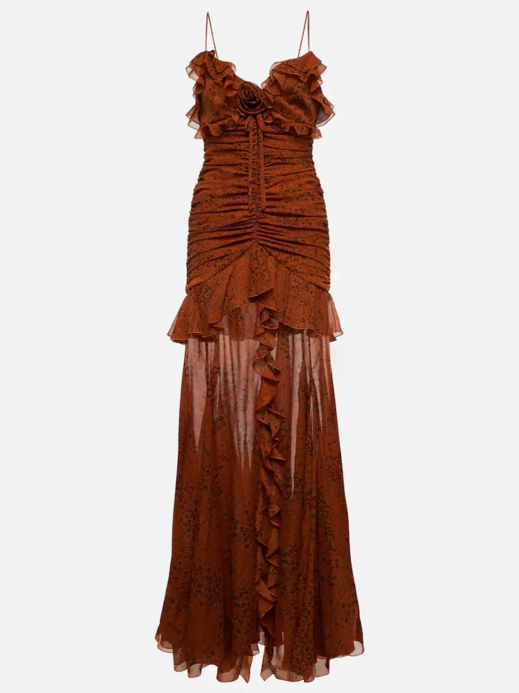 TWOTWINSTYLE Patchwork Appliques Split Dress Women Square Collar Sleeveless High Waist Elegant Dresses Female Fashion Clothes