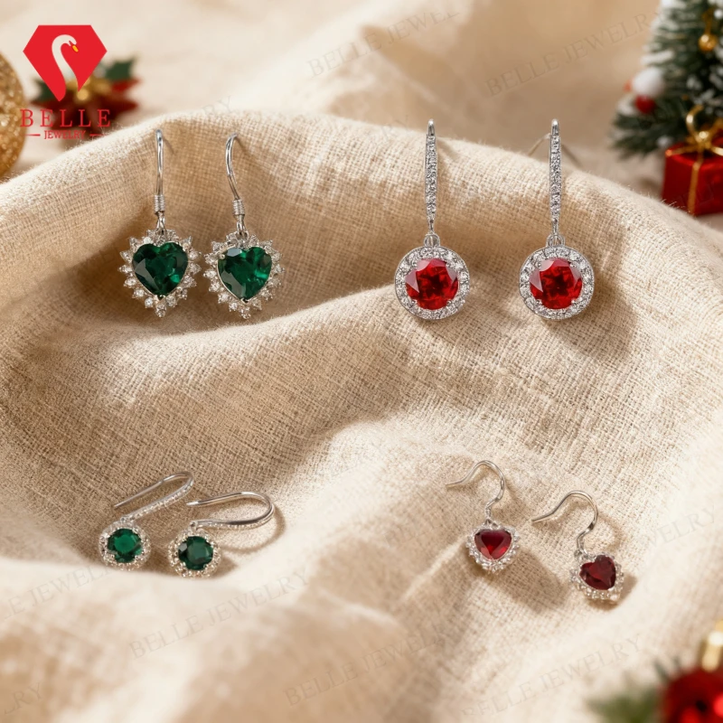 Boucles d'oreilles rondes en pierres précieuses cultivées en laboratoire, 2,4 à 5,5 ct, rubis, colombie, longues clous d'oreilles pour femmes, cadeau de Thanksgiving, hypoallergénique