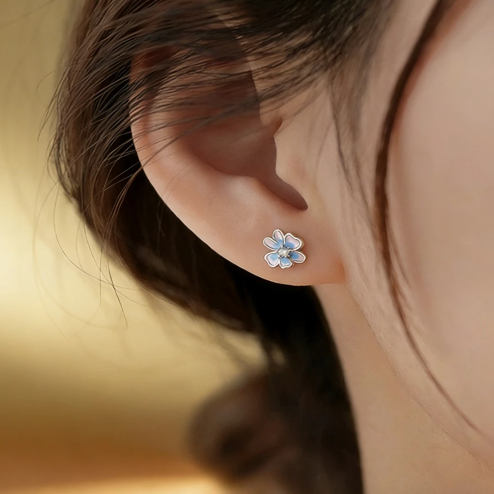Pansies Flower Stud Earrings Trendy Enamel Screw Ear Studs for Women High Quality Earrings Exquisite Fine Jewelry Accessories