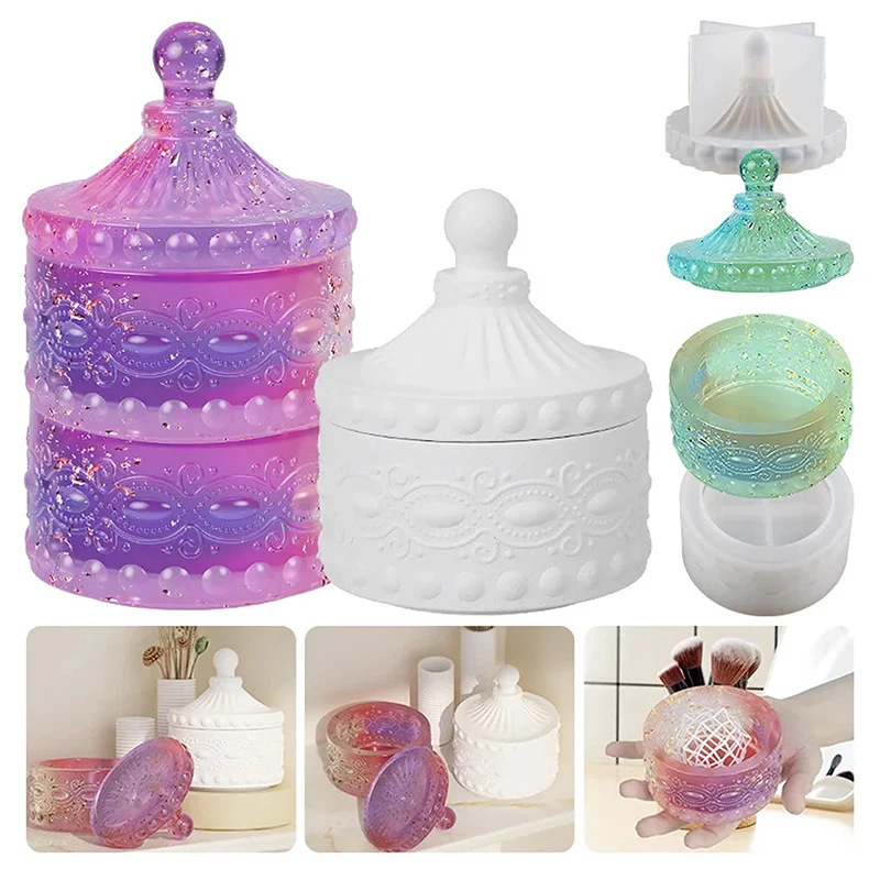 1set Striped Candle Jar Silicone Mold - DIY Circular Stripe Storage Jewelry Box For Clay, Epoxy Resin, Plaster, Concrete