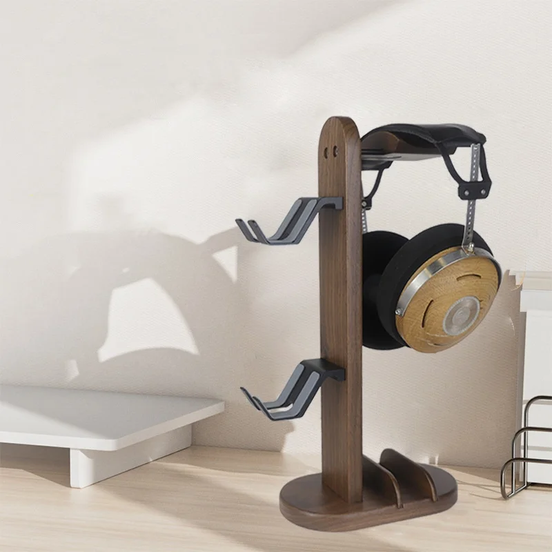 Wooden Headphone Stand Black Walnut Headset Universal Anti Slip Headphone Holder Desktop Storage Simple Gaming Earphone Stand