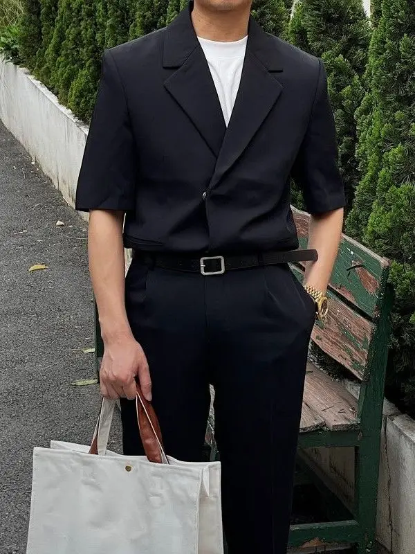 

plus Size Men's Faionable ort Sve Retro Sle Small Suit Korean Version Summer Jaet Loose Fit Youth ular Spring A...