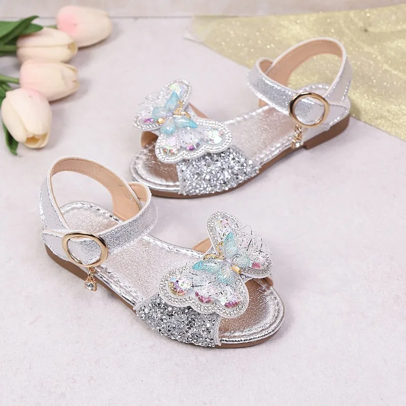 Girls Beach Shoes Sweet Butterfly Kids Sandals Soft Bottom Non-slip 2026 Summer New Children Casual Sandals Trendy Fashion