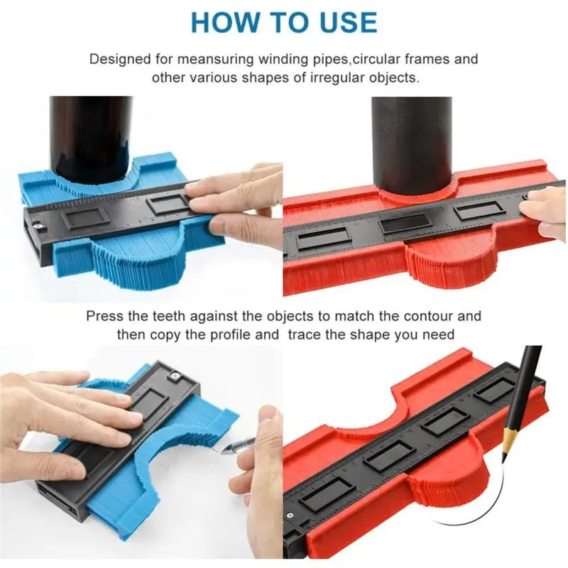 ALIM-Shape Profile Copier, 10-Inch Measuring Tool For Tile For Composite Flooring,And Plastic Copier Red