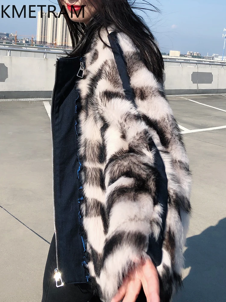 سترة من صوف الغنم الطبيعي من توسكانا مزدوجة الوجه للنساء معطف فرو حقيقي قصير مخطط فاخر ملابس نسائية شتوية 2025