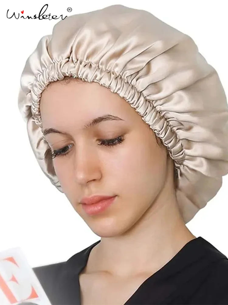 

Winsleter,100%Real Silk Elegant Bonnet,Women Double Layer Sleeping Night Cap,Pure Hair Wrap,Casual Elastic Headwrap,A34324M