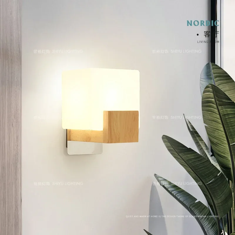 Lámparas LED de madera de estilo nórdico para pared, candelabro de acrílico para mesita de noche, sala de estar, dormitorio, pasillo, balcón,