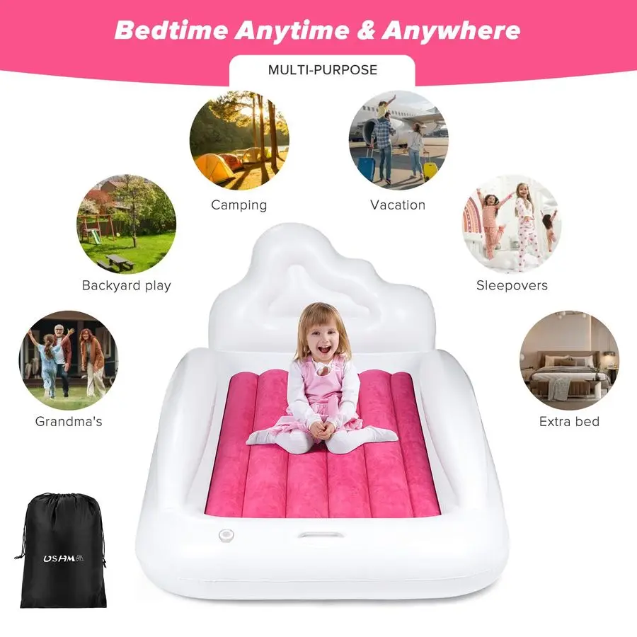 سرير سفر للأطفال الصغار، مرتبة هوائية للأطفال مزدوجة الجوانب، مرتبة تفجير مع جوانب للسفر، سرير أطفال محمول للسفر والنوم