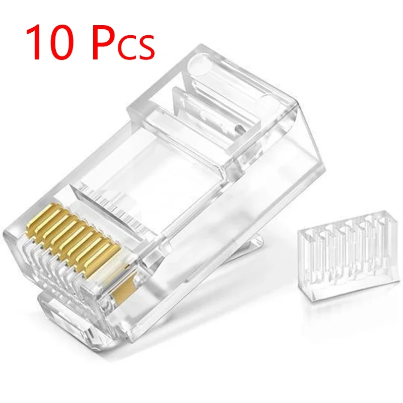 PC Laptop Computer 10Pcs RJ45 Ethernet Cables Module Plug Network Connector RJ-45 Crystal Heads Cat5 Gold Plated Cable