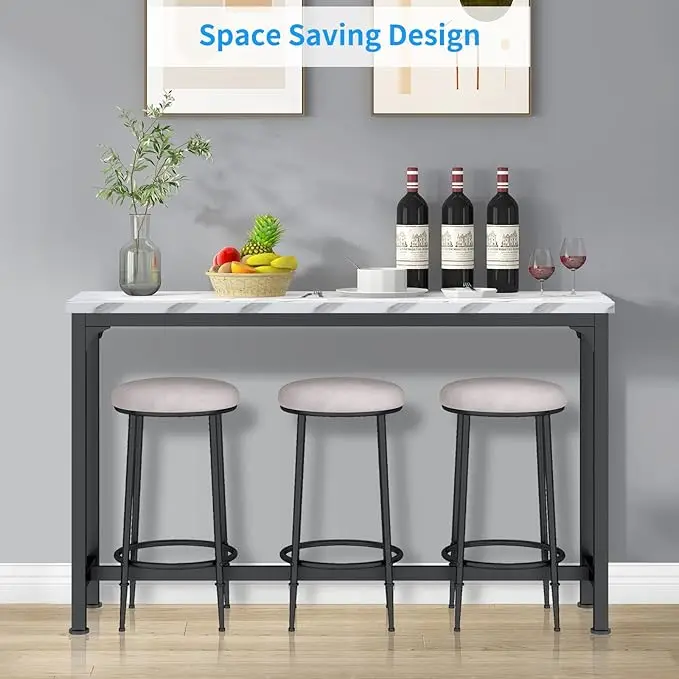 Bar Table Set for 3, 4 Piece Console Table with 3 Stools, Counter Height Kitchen Set 3 Chairs for Breakfast Nook