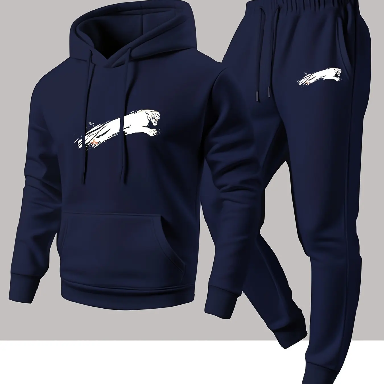 Men's black leopard print hooded sweatshirt for autumn and winter with jogging suit - comfortable and casual sportswear outfit