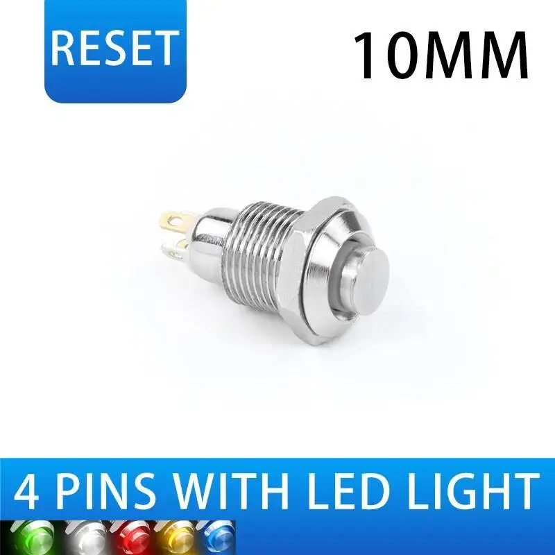 8/10 مللي متر المعادن زر التبديل مع LED ضوء صغير الغبار واقية الذاتي إعادة تعيين قفل دائري مايكرو بدء أربعة لحام دبوس
