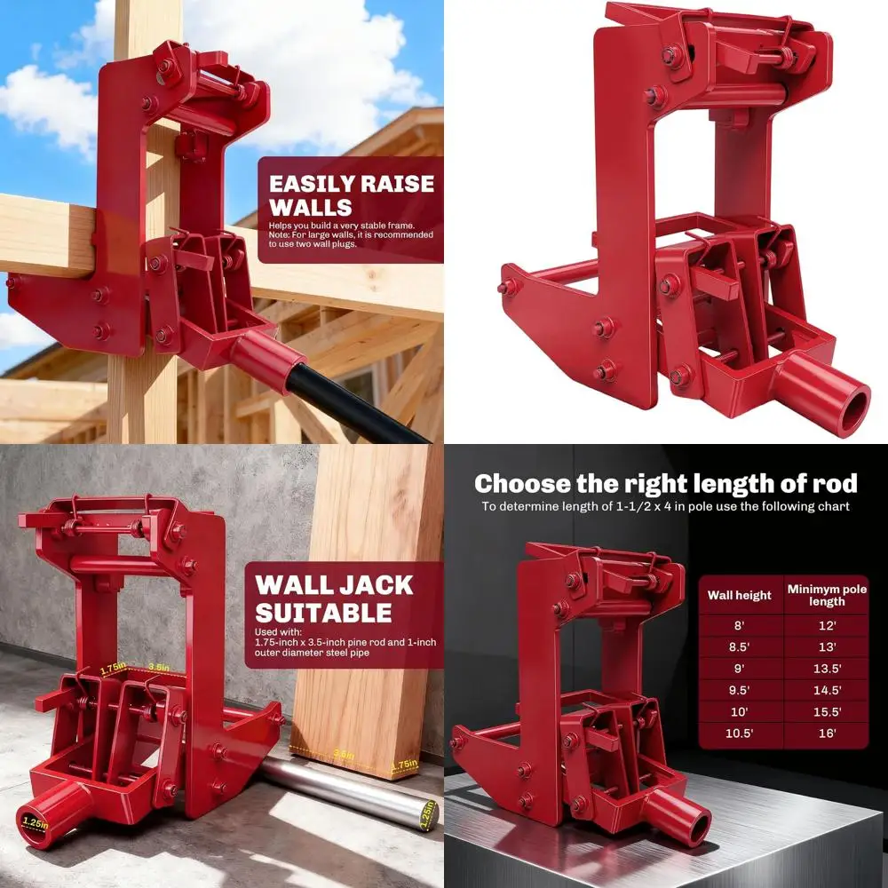 

Домкрат настенный усиленный, красный, грузоподъемность 450 кг, для деревянных или стальных труб (для строительных работ и подъема грузов)