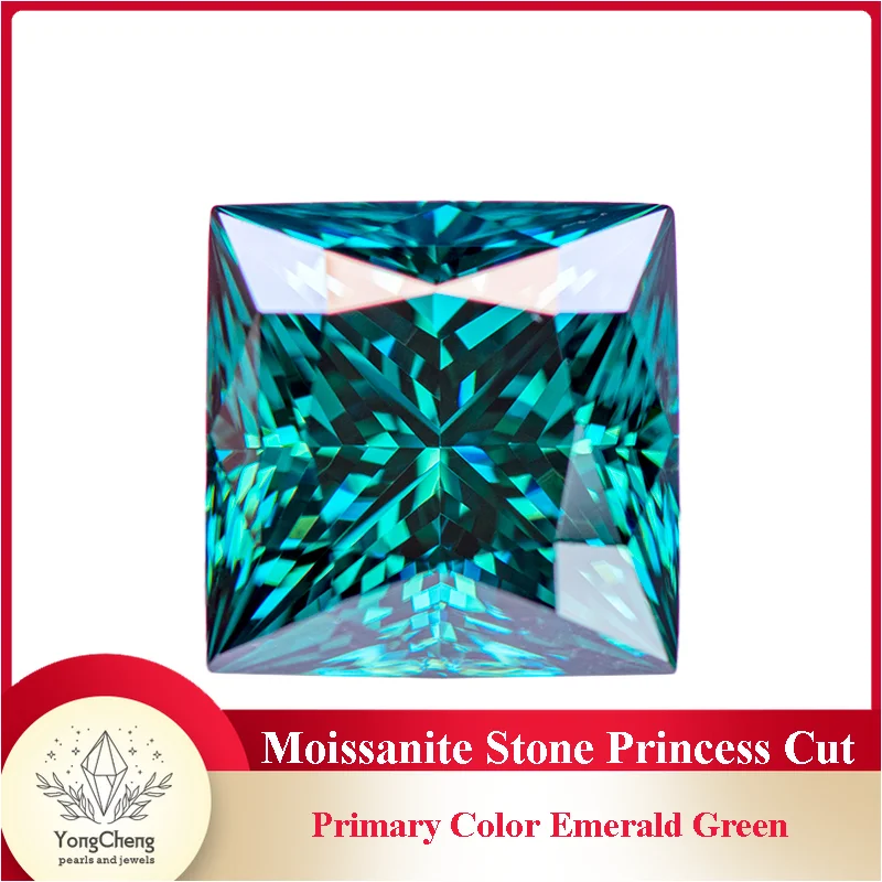 

Moissanite Gemstone Princess Cut Primary Color Emerald Green Lab Grown Diamond DIY Jewelry Making Materials with GRA Certificate