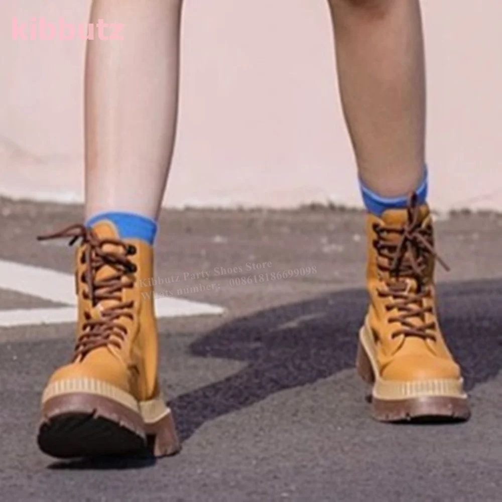 Outdoor Hiking Rain Ankle Boots Thick Sole Non-Slip Waterproof Belt Buckle Lace-Up Round Toe Fashion Concise Women Shoes Newest