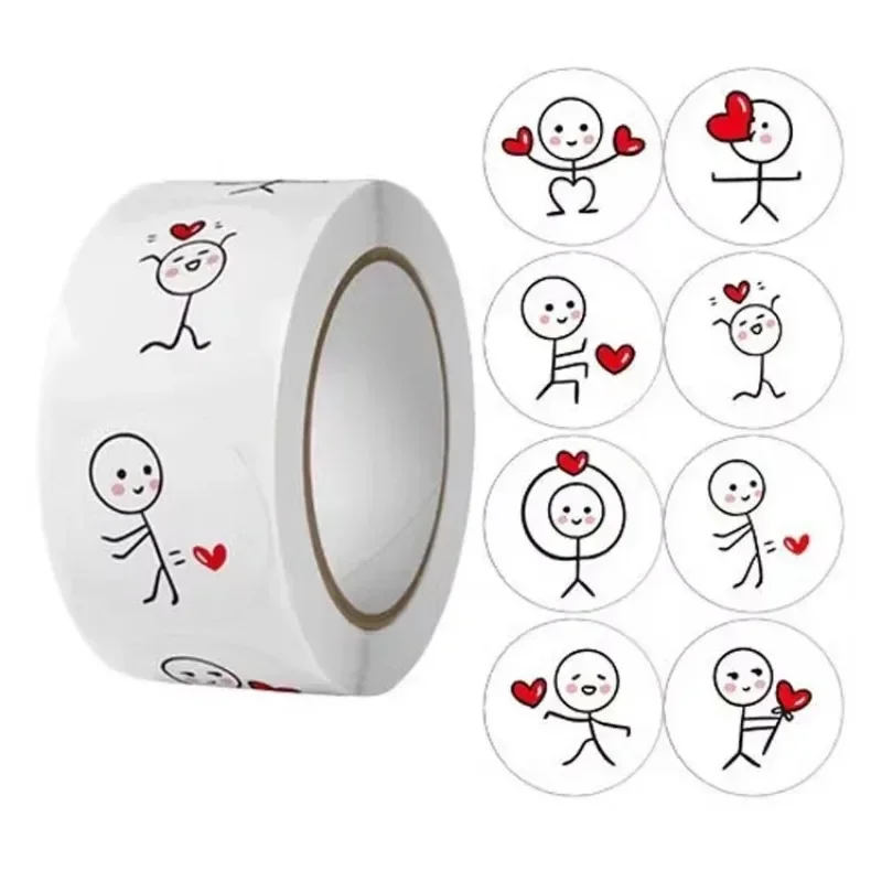 

Love Stick Figure Stickers Roll, Cute Heart Matchstick Man Labels