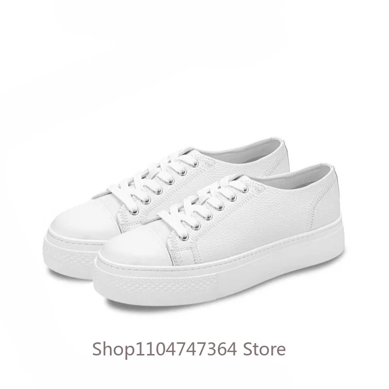 New Thick Soled White Shoes Men's Autumn Genuine Leather Commuting Height Increasing Casual Shoes Male Luxury Sneakers Flats