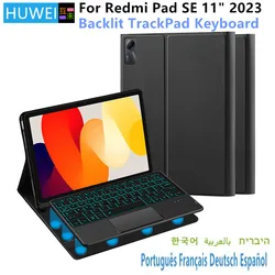 HUWEI Keyboard Case For Xiaomi Redmi Pad SE 11 Inch 2023 Redmi Red Mi Pad SE Tablet Protective Shell With Backlight Touch Cover